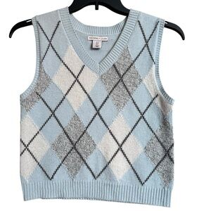 Sincerely Jules Blue/Grey Argyle V-Neck Y2K Vibe Sweater Vest Size Small Preppy